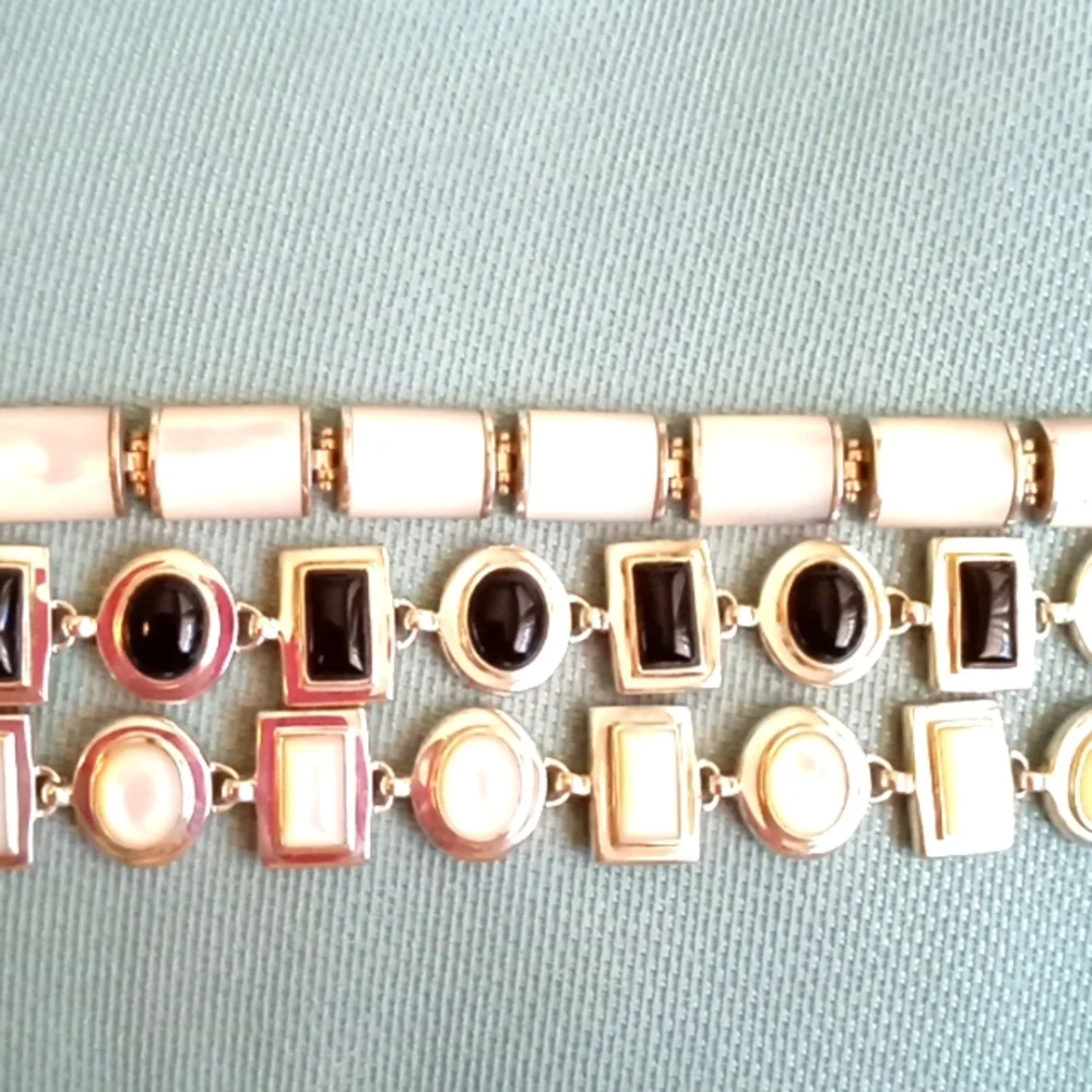 BLACK ONYX OVAL AND RECTANGLE STERLING SILVER BRACELET 🖤🖤🖤 - Picture 5 of 6